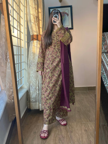 3 Piece -  Olive Floral   Dress