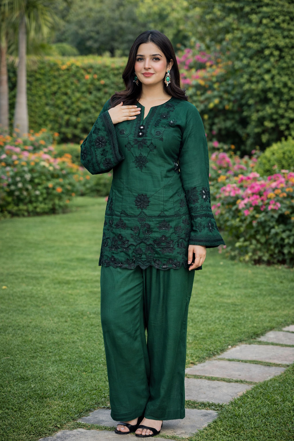Emerald Green Embroidered 2PC Suit