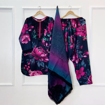 Dreamy Bloom Embroidered 3PC (Bana Dora Silk) D-310