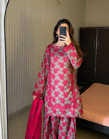 Summer Printed Lawn 3pc Redish